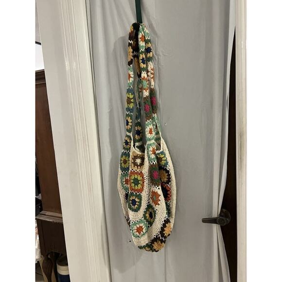 American Flirt Cotton Multicolor Handmade Crochet Granny Square Tote Bag 17x16 - Picture 3 of 8